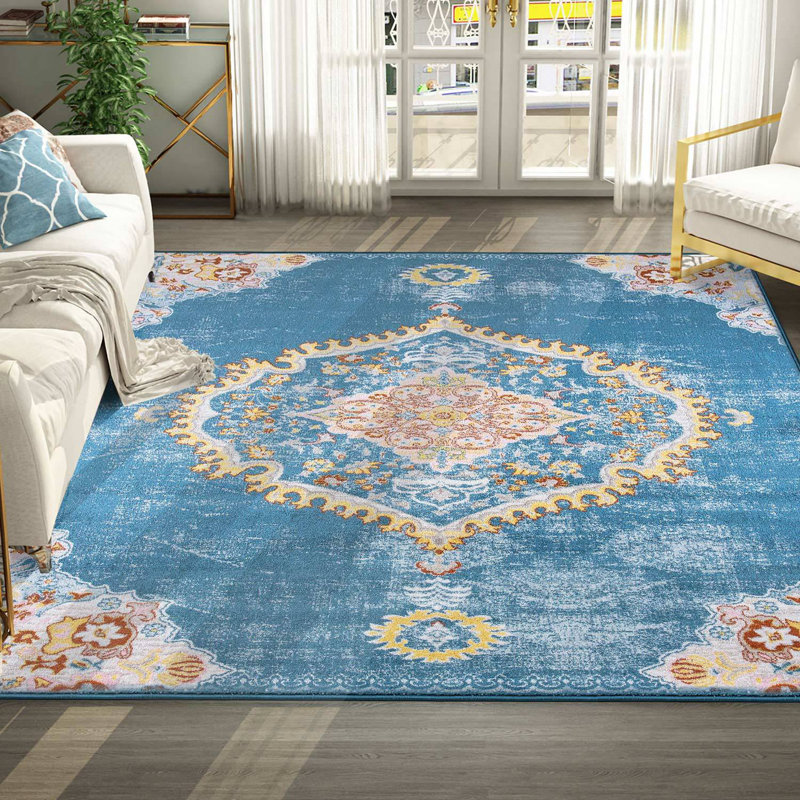 Bungalow Rose French Country Farmhouse Style Blue Area Rug Wayfair.ca